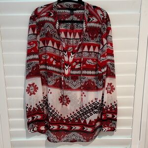 Tribal Red and Black Patterned Blouse with cute pinning on back